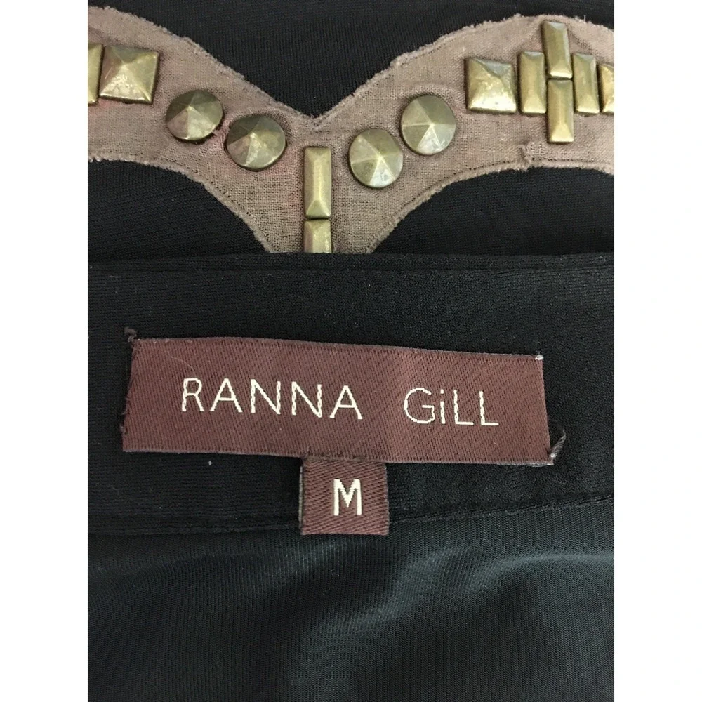 RANNA‎ GILL Skirt MED Black Brown Studded Anthropologie Pocket Lined Trendy